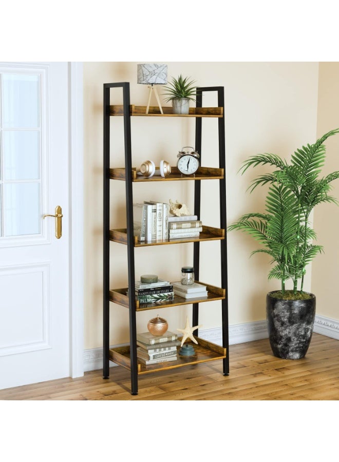  CityRiya-Long رف تخزين من 5 طبقات، رف كتب، خزانة كتب سلم، أرفف مطبخ كبيرة، رف كتب صناعي، رفوف وحدات للمكتب المنزلي، منظم رف تخزين العرض لغرفة النوم، غرفة المعيشة، (بني) - Image 1